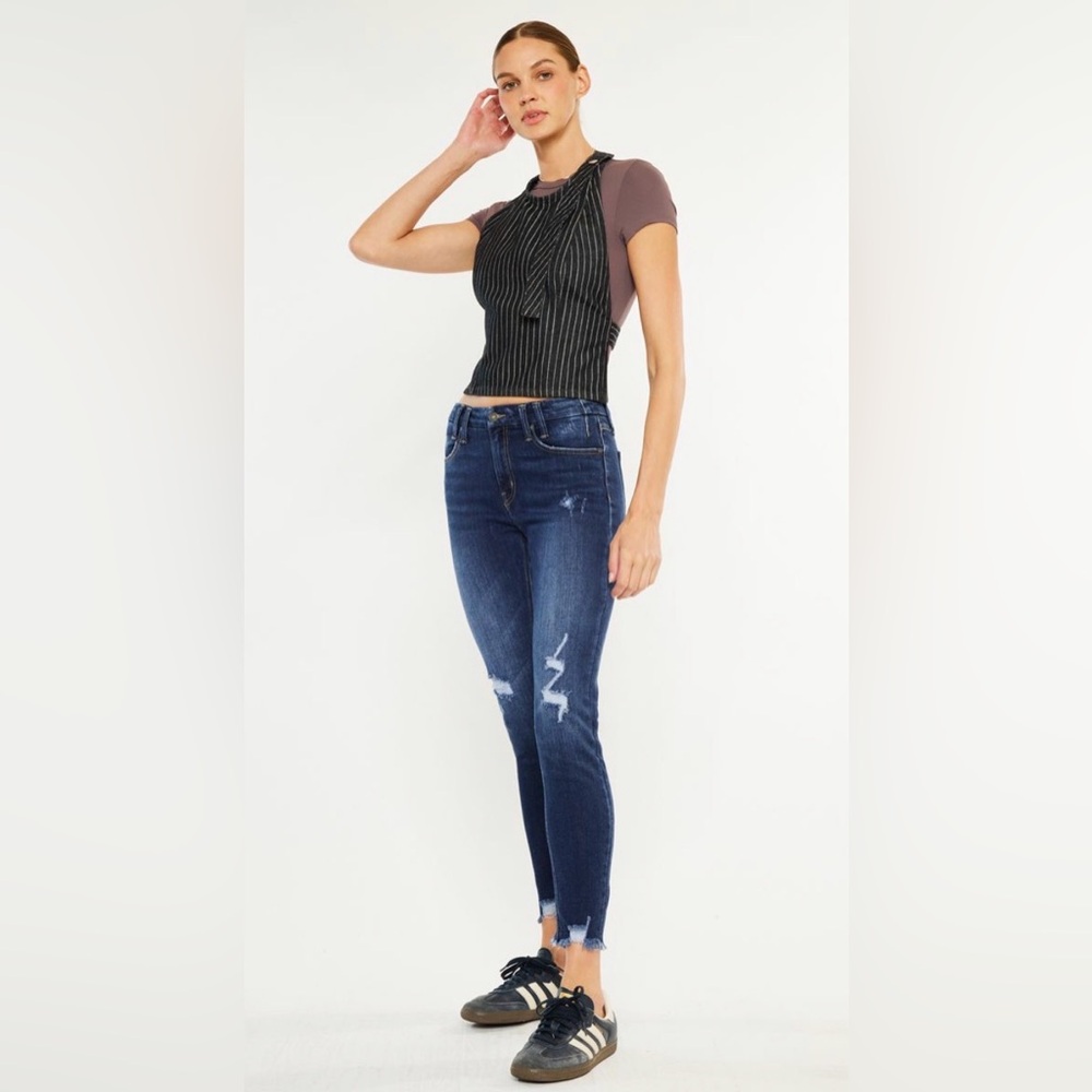 NWT KanCan MID RISE ANKLE SKINNY JEANS DARK WASH - Picture 4 of 7